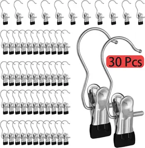 30 Counts Anti-Rust Clip Clothespins, Ultimate Lightweight Hanging Travel Hanger Organizer for Home & More, Suitable for clothes, hats, scarves, etc，Space-Saving Magic Hat & Pants Storage Rack with Laundry Hooks Metal Plastic Stainless Water Proof