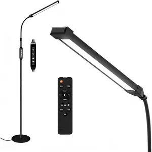 15W LED Floor Lamp with Stepless Adjustable 3000K-6000K Colors and Dimmer, LEDs Lash Lamp Tattoo Light Makeup Light, 360° Gooseneck Standing Light for Living Room, Bedroom, Office (Remote & Touch)