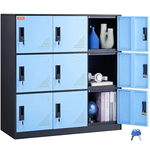 VEVOR Metal Locker for Employees,  9 Doors Storage Cabinet with Card Slot, Employee Lockers with Keys, 66lbs Loading Capacity office Storage Lockers for Home, School, Office, Gym, Black