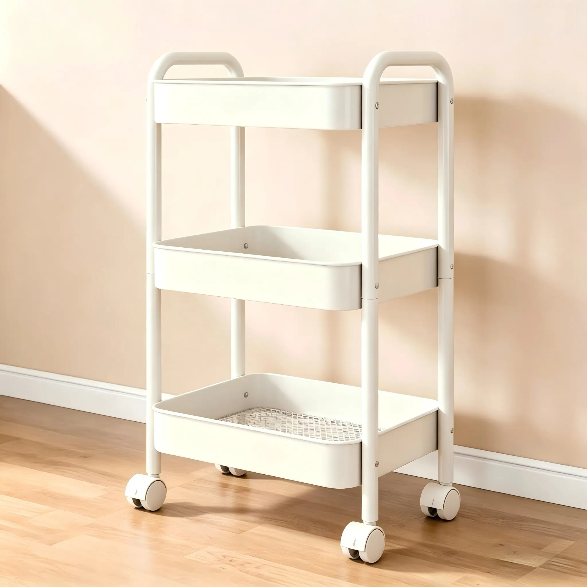 3-Tier Carbon Steel Rolling Storage Organizer Rack - Movable, Easy Assembly, Maximizing Space Solution for Nursery Diaper Station, Kitchen Pantry, Rolling Cart Organization, 2026 Baby Shower Gift