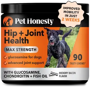 Pet Honesty Hip & Joint Health Max Strength – Dog Joint Support Chews with Glucosamine Chondroitin & Omega-3s – Joint Supplement for Dogs to Support Mobility, Flexibility & Comfort – Bacon (90 ct)