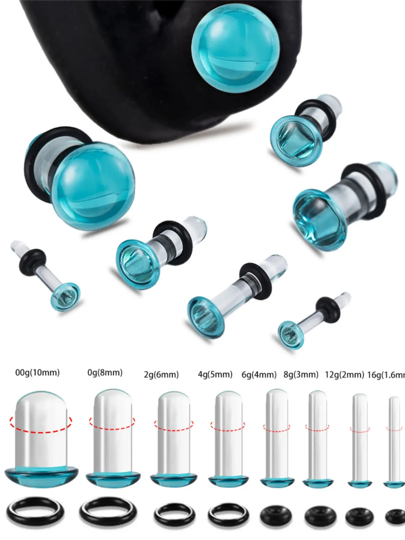 vanku 10pcs/18pcs Glass Plug Ear Gauges, Ear Gauge Tunnels, 10pcs/18pcs Stretching Kit, Short Taper Expander, Comfy Dead Stretching Plugs with Rubber Rings, All Seasons