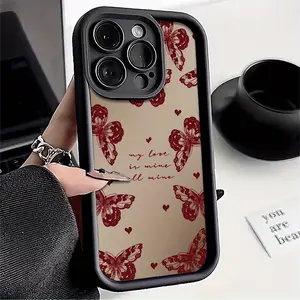 Red Butterfly Heart French Romantic Pattern Phone Case, TPU Shockproof Full Protection Case, Suitable for iPhone 17/16/15/14/13/12/11 PRO MAX PLUS AIR E XS and PROMAX MINI, Ideal Gift for Friends and Family, T1816
