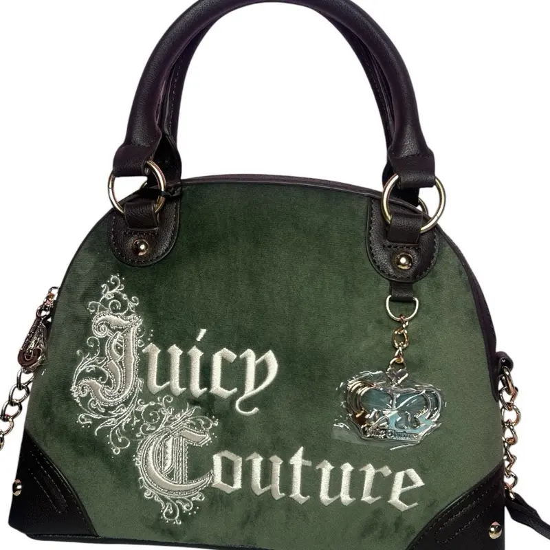 Juicy Couture Forest Green Velvet Purse | Y2K Satchel Crossbody | Crown Charm Bag