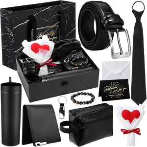 Father Day Gifts 10 Pcs Set,Birthday Men Gift Basket Box Kit -16 oz Tumblers Wallet Tie Belt Anniversary Thank You Present for Dad Husband Boyfriend(Heart)