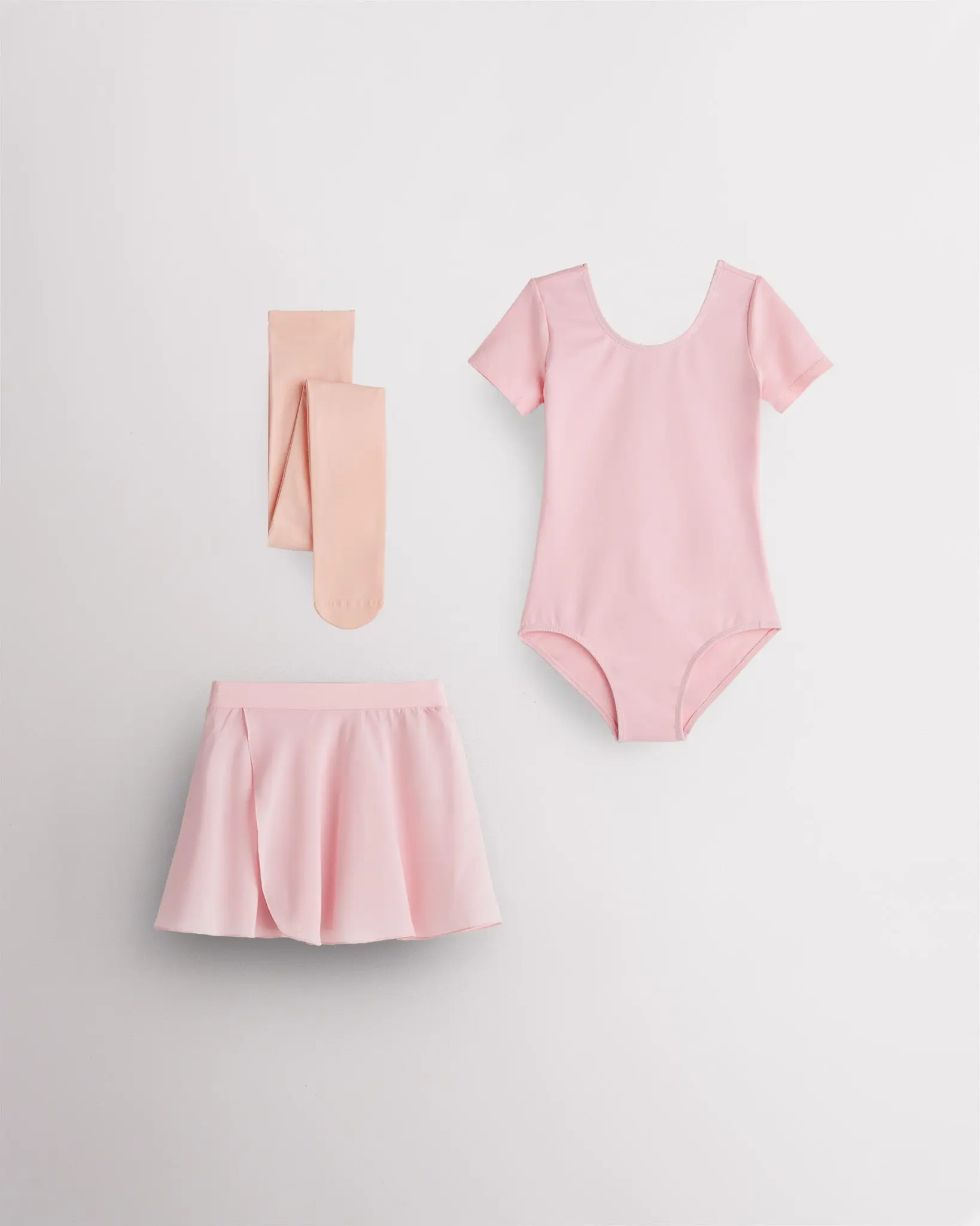 Female Fitted Breathable Stretchy Girls Ballet Leotard Starter Kit - Short Sleeves Leotard, Chiffon Pull-On Skirt, Tights, Ballet/Gymnastics, Cotton-Spandex, Soft Stretch, Short Sleeve Tops, Chiffon Skirt