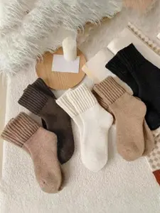 Women's Plain Mid-Calf Crew Socks, Warm Fuzzy Thickened Socks, Ideal for Sports and Fitness, Casual All-Season Slim-Fit Socks