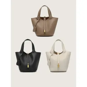 Women's handbag, new leather bucket bag, basket-style purse, women's bag, mom bag, bridal bag, high-end texture, versatile and stylish street fashion, handheld bag, handbag set