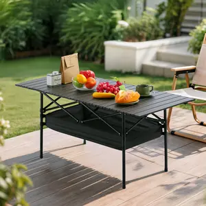 Senmeo Foldable Outdoor Camping Table Height Adjustable, with Mesh Storage Bag And Carrying Bag, Portable Aluminum Rolling Table for Indoor, Outdoor, Camping, Beach, Backyard, Barbecue, Party, Patio, Picnic-Easy to Store