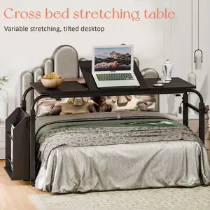 40cm Wide Desktop Over Bed Table, Adjustable Tilt Sofa Bed Table, Overbed Table with 360 Degree Wheels, Side Bookshelf, Over The Bed Table Adjustable Height and Length