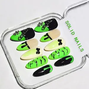 Solid Nails |The wizard Of Oz Handemade Press On Nails REUSABLE 3D Gel Fake nails acrylic press nails/Summer 2025 y2k nail Spider Mummy Halloween Press-On Nails Spooky Pumpkin Short Press-On Nails