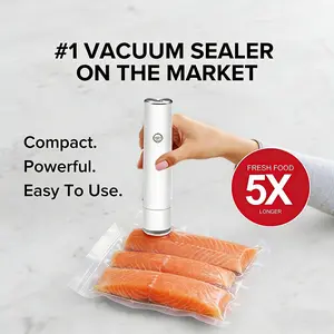 Portable electric vacuum sealer kit with 12 reusable vacuum bags, includes air pump and freshness preservation — hands-free operation, compact and portable, suitable for home, camping, and travel — keeps meat, vegetables, snacks, and more fresh
