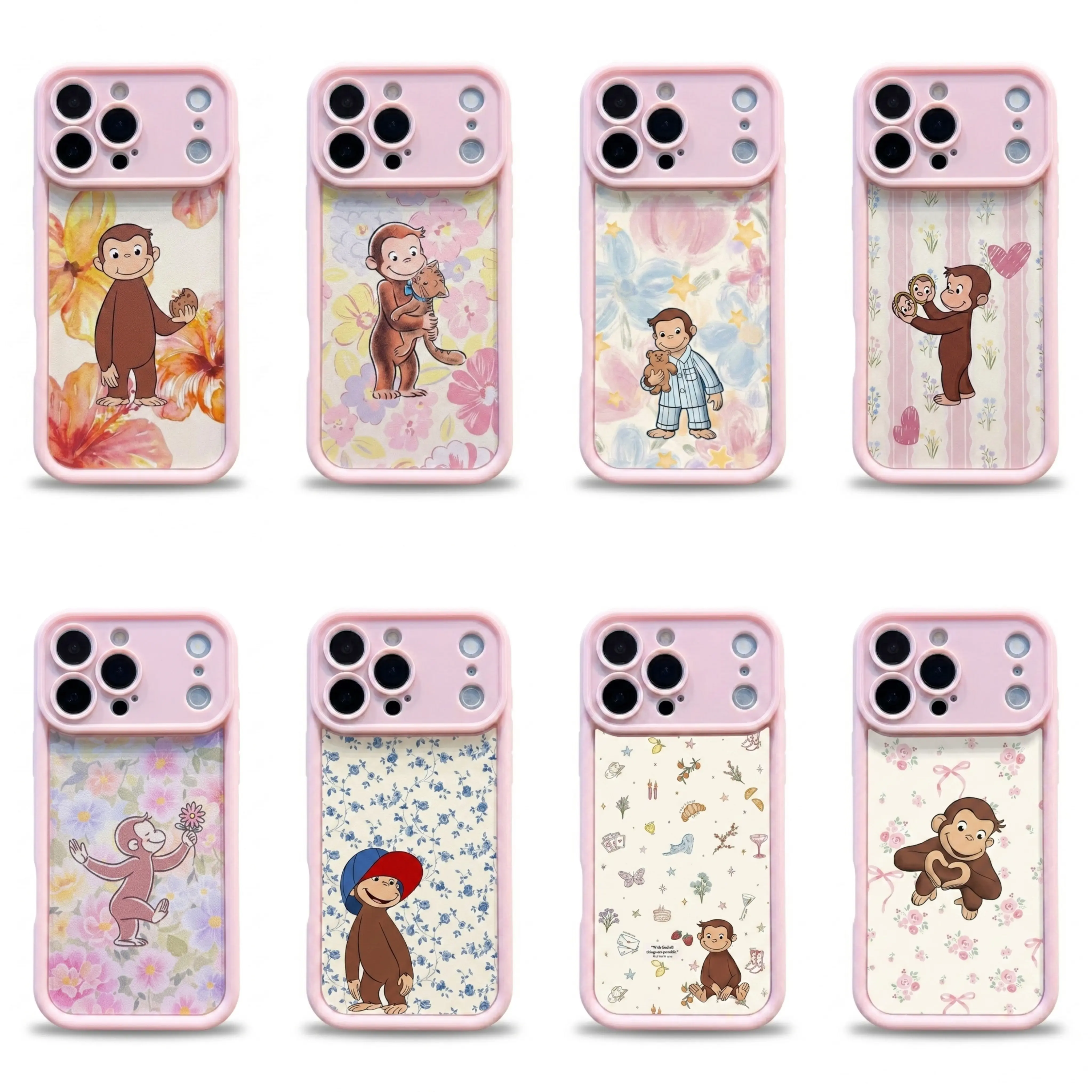 TY-Curious Georgeee Floral Garden Phone Case,Whimsical Nostalgic Kids Art Cover For iPhone 11 12 MINI 13 MINI 14 15 16 17 Air Pro Max Case, Gift for her/him/fans,Cute Monkey Cartoon Phone Case