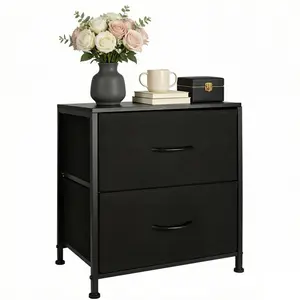 Night Stand with 2 Fabric Drawers – Small Dresser Bedside Table with Wooden Top, Metal Frame Storage Organizer for Bedroom, Living Room, Dorm, Entryway, Kids Room, College Apartment