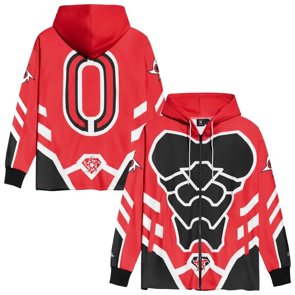 WWE Chalk Line Penta Entrance Inspired Full-Zip Hoodie – Red & Black Graphic Sweatshirt, Wrestling Inspired Artwork, Streetwear Jacket, Bold Urban Fashion