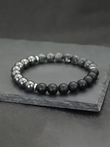 Men's Handmade Beaded Premium Bracelet with Natural Stones, Unique Mix of Agate, Map Stone and Hematite, Stretch Charismatic Jewelry