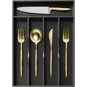 Black Silverware Organizer 10 In Utensil Organizer Silverware Tray for Drawer Cutlery Flatware Organizer for Kitchen Bamboo Wood