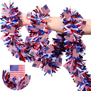 50 Feet Patriotic Tinsel Garland 4th of July Decorations, Red White Blue Tinsel Garlands American Flag Metallic Glitter Garland for Fourth of July Independence Day Memorial Day Outdoor Indoor Decor
