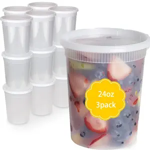 24 oz soup containerPlastic Cooked Disposable Food Storage Container With Sealed Lid Sealed Leakproof Plastic Soup Container, Round Clear Quart Food Storage Container, Suitable for Takeaway Restaurant, Microwave Freezing