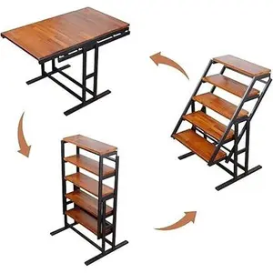 Convertible Shelf Table, 2 in 1 Shelf to Table, Bookshelf Desk & Dining Table with Solid Mahogan...