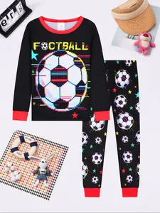 Boys Short Sleeve Shorts Pajama Set, Football Digital Print, Skin-Friendly Breathable, Casual Home Playwear, All Seasons