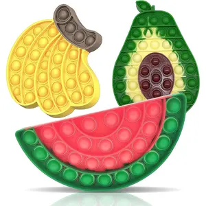 QETRABONE Fidget Sensory Bubble Stress Toy, Fidget Push Toy for Adults, Silicone Fidget Stress Toys for Autistic Adult Squeeze Toy Autism (Banana+Avocado+Watermelon)