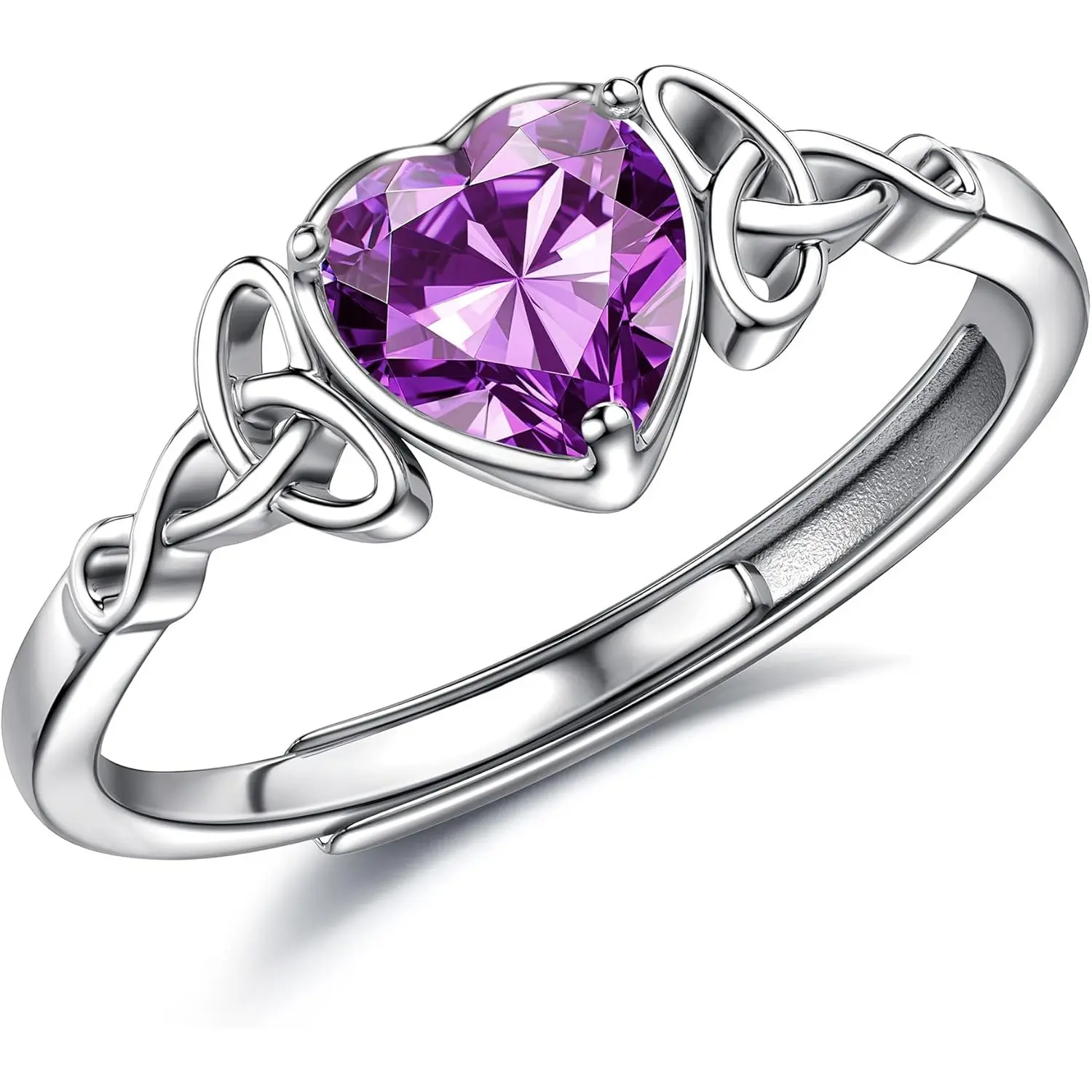 MILACOLATO 925 Sterling Silver Rings for Women Adjustable Heart Birthstone Celtic Knot Ring Engagement Ring Wedding Promise Ring Thumb Rings for Women Girls Anniversary Jewellery Gifts with Gift Box, Heart Shaped Ring, Hypoallergenic Jewelry