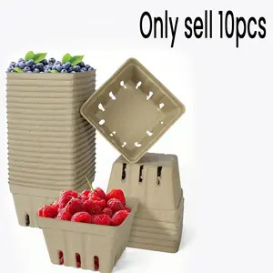 10 Natural Fiber Berry Baskets, Small Molded Fruit Bowls for Strawberries, Blueberries, Raspberries, Vegetable Display, Farmers Market, Grocery Store