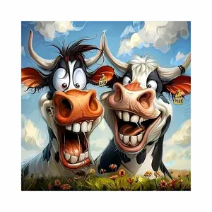 Funny Cartoon Cows 5D Full Drill Diamond Painting Kit Crystal Rhinestone Mosaic Art Smiling Farm Cows with Big Teeth and Flowers DIY Wall Decor for Farmhouse and Perfect Gift for Animal Lovers