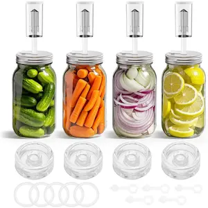 Fermentation Kit for Wide Mouth Mason fermentation Jar,pickling/sauerkraut kit with 4 Glass Fermentation Weights,4 Fermenting Lids,4 airlocks,5 Silicone Rings,5 Silicone Grommet （ Jars Not Included ）