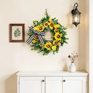 Colorful Spring & Summer Golden Blossom Wreath for Front Door – 20 Inch Artificial Floral Decor with Yellow Blooms and Bow – Farmhouse Welcome Sign for Indoor Outdoor Porch, Wall, or Wedding, Yellow