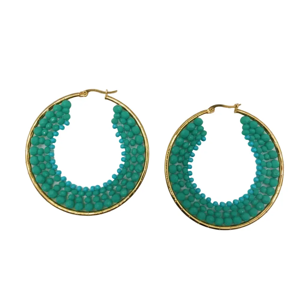 Beaded-Crescent Hoop Earrings