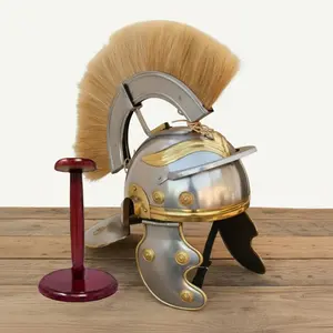 Roman IMPERIAL Gallic Centurion Helmet 18ga STEEL with Italic Brown Plume for Historical Reenactments & Cosplay