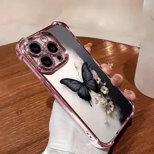 Dark butterfly TPU Casing for iphone 17Promax Air 16 15 14 13 12 11 X XS PRO PLUS MAX Four Corners Anti-Fall Transparent Soft Silicone Gift Shockproof Protection Anti-Drop Protective Protector Phone Cases Shell Cover gift for her