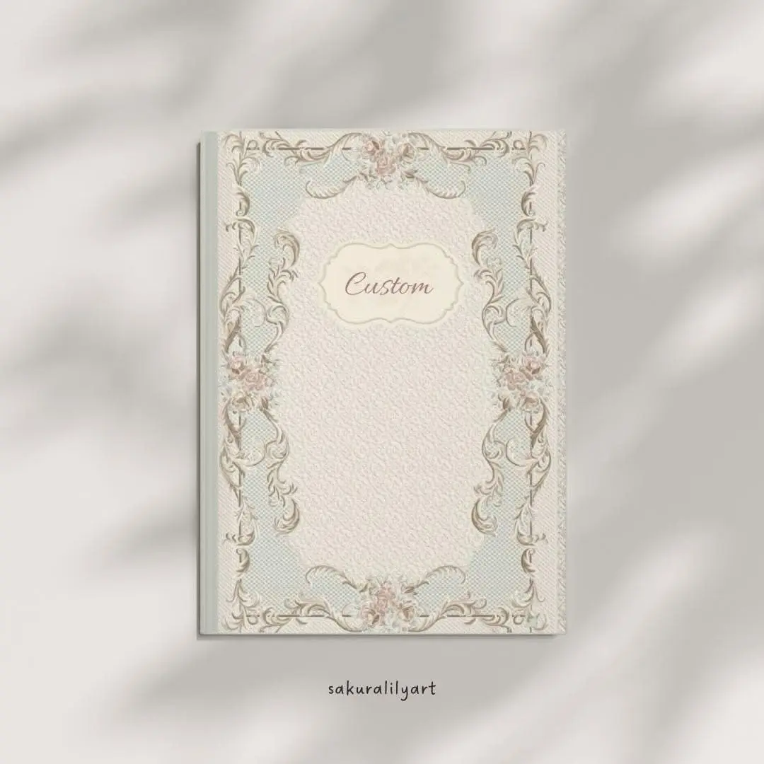Vintage Coquette Princess Floral Frame Hardcover Journal, Custom Nameplate Personalized Decorative Cute Aesthetic Notebook, Writing Notebook for Gift (Office Stationery)