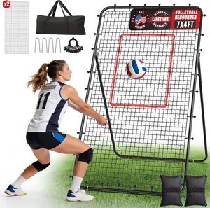 5-Angle Adjustable Volleyball Training Rebounder, 7x4ft 2-Net System for Solo Spike, Serve & Passing Practice, Ultra-Durable with Portable Storage Bag for Travel