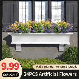 24 Pcs Bundles Artificial Flowers Outdoor, Faux Artificial Plants Shrubs Plastic Flower Bulk for Hanging Planter Porch Window Home Wedding Fall Summer Decor (24, Multiple Color) Decoration Centerpiece