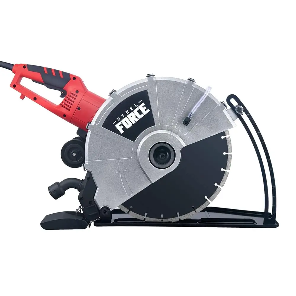 Steel Force Heavy-Duty 14-Inch Wet/Dry Concrete Circular Saw with Blade and Water Line, Porcelain, 15 Amp Motor