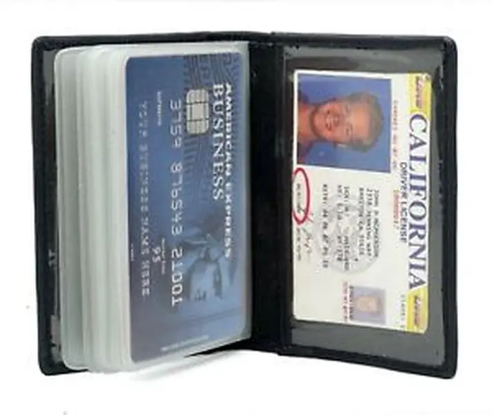 Black Genuine Leather Pocket Business Organizer Plastic Clear Insert Wallet New