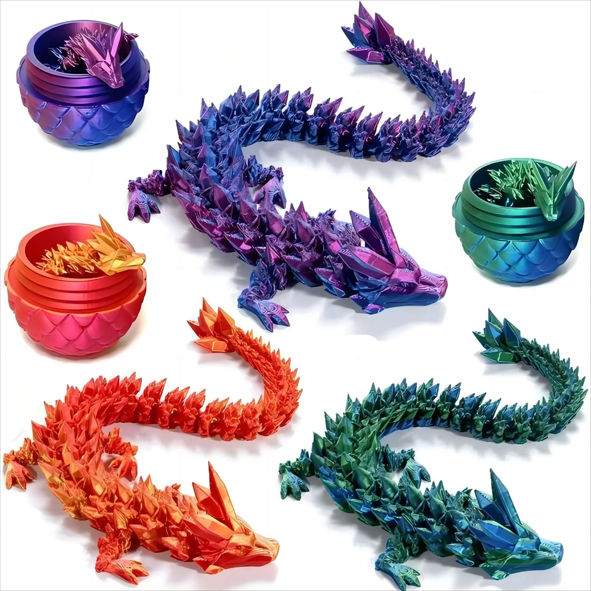3D Printed Dragon in Egg, Full Articulated Dragon Crystal Dragon with Dragon Egg, Home Office Decor Executive Desk Toys, Adults Fidget Toys for Autism/ADHD