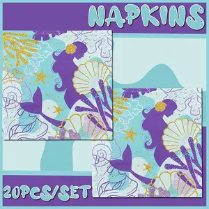 Mermaid Party Decorations Set, Mermaid Napkins & Tableware, Party Supplies, Perfect for Birthday Parties, Christmas, Thanksgiving, Halloween, New Year