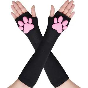 Paw Pad Mittens Gloves Kawaii Pink 3D Claw Fingerless Cute   Gloves Sleeve for Girls Party