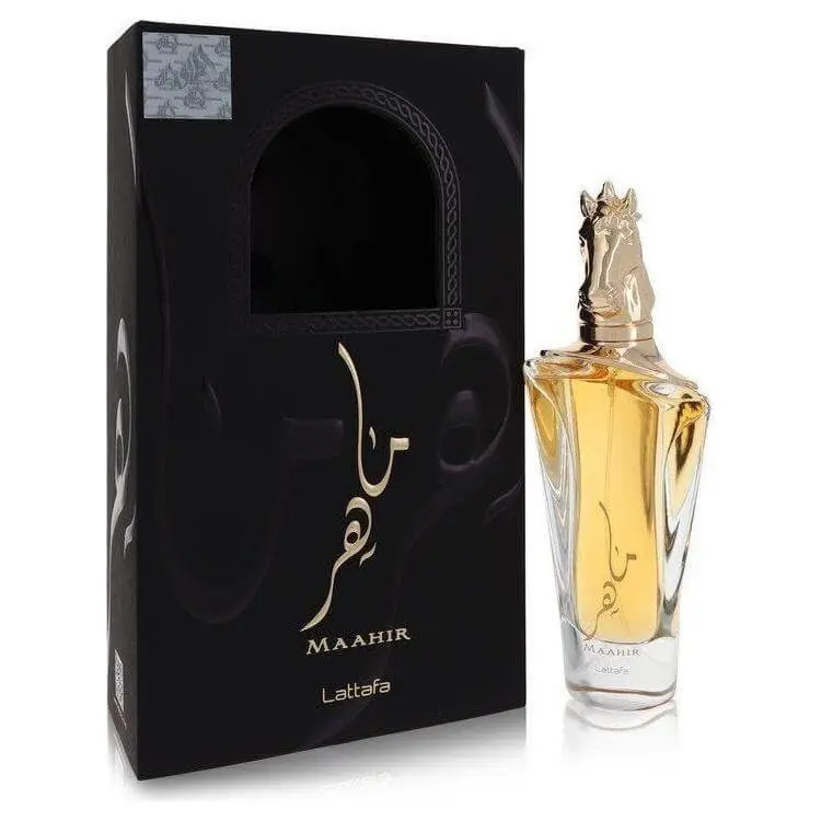 Lattafa Maahir Eau de Parfum, Luxurious Scent with Vanilla, Jasmine & Sandalwood, Unisex Body Perfume, 3.4 fl oz, Elegant Scent, Luxury Aroma, Liquid, 10Ml, Musk, Santal Perfume Oil Unisex Fragrance, Vanilla Blend