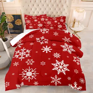 Christmas Snowflake Quilt Set, Decorative Bedding Set, Snowflakes Print, Holiday Bedroom Decor Gift, Includes 1 Quilt & Pillowcases, Perfect for Christmas