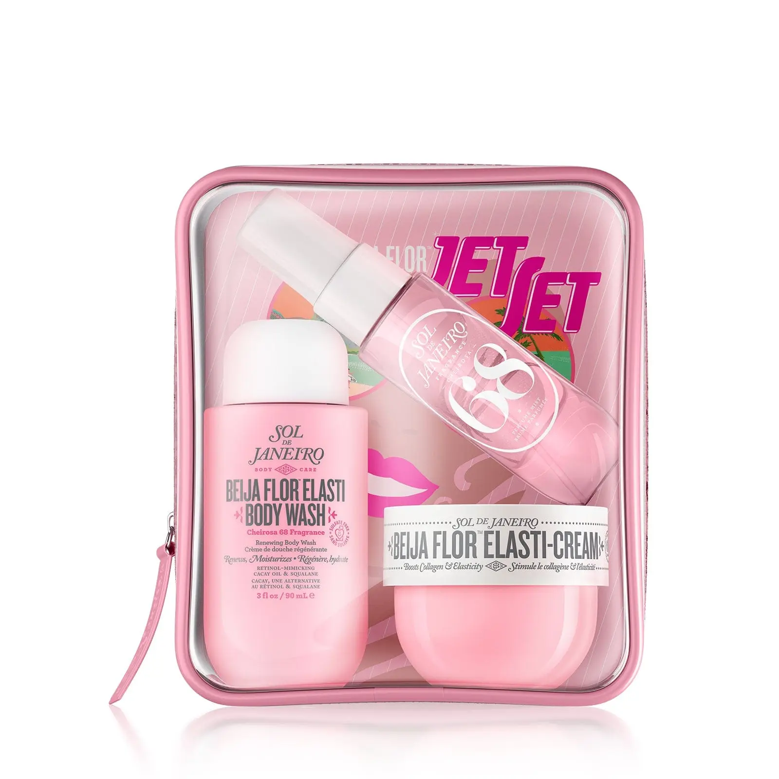 Sol de Janeiro Beija Flor Jet Set, 3-Piece Scented Travel Kit with Body Wash, Elasti-Cream & Cheirosa 68 Perfume Mist, Notes of Brazilian Jasmine & Pink Dragonfruit, Aroma, Gifts For Girlfriend, Fragrance Oil Skin Care Kits, Mini Skin Care Kits
