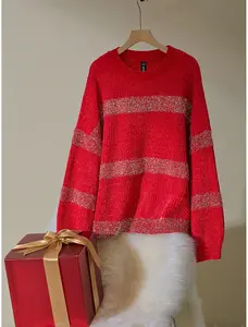 ADOR Chenille Set-in Crew Neck Ribbed Knit Sweater, Sweater for Women, Casual Long Sleeve Jumper