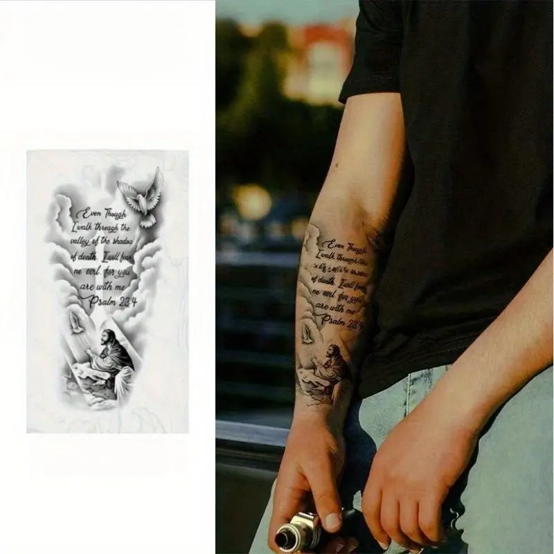 6-Sheet Waterproof Herbal Temporary Tattoos, Unisex Faith-Inspired Psalm Style Fake Tattoo Sleeves for Creative Personal Expression, Fake Tattoos