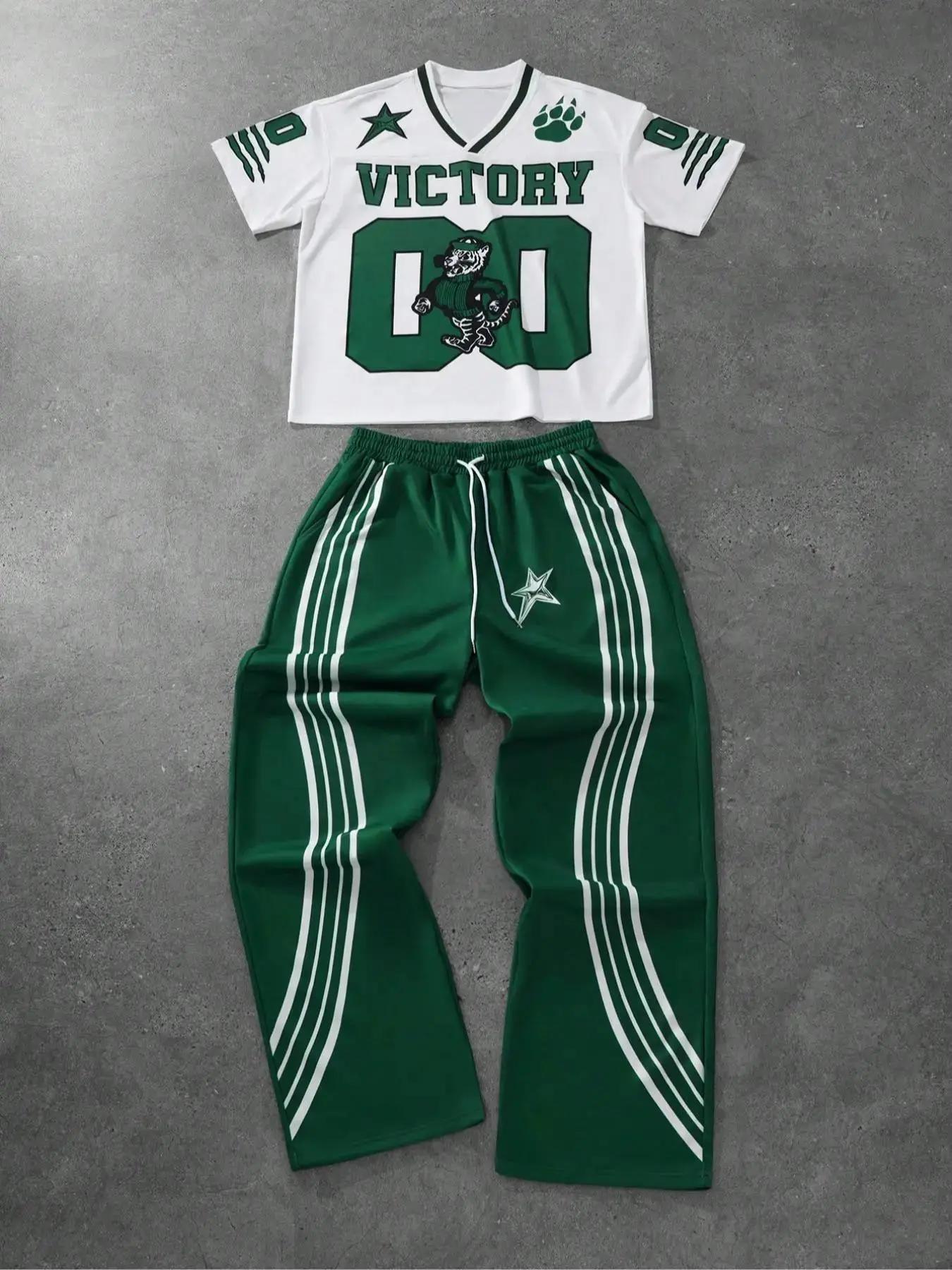 Men's Letter, Star & Animal Print Tee & Striped Trim Pants Casual Pyjama Two-piece Set, Men's Sleepwear for Summer