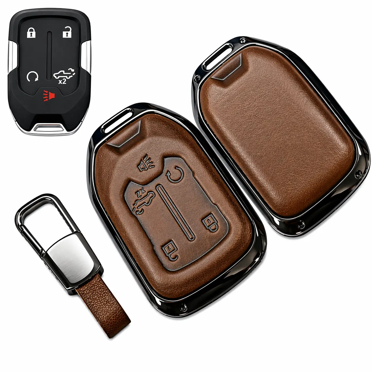 WOAOW Must-Have Chevy Silverado Accessories For Chevrolet Key Fob Cover Leather Car  2022 2021 2020 2019 GMC Sierra and Chevy Silverado 1500 2500HD 3500HD Key Case Automotive Vehicle Detailing Car Accessories chevy 1500 accessories