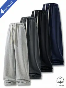 3-pack men’s wide-leg sweatpants, cotton-polyester-amine blend fabric with a soft drape; wrinkle-resistant, breathable, and stretchy; loose floor-length design suitable for everyday casual wear and sports in summer.